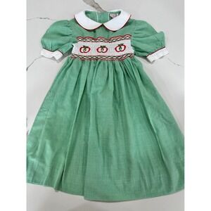 Orient Express Girls Green Gingham Smocked Apple Dress Vintage Style Size 6